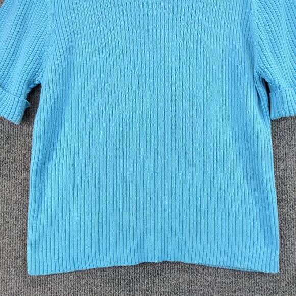 The Quacker Factory Sweater Womens Large Blue Full Zip Ribbed Knit Short Sleeve - Picture 4 of 12